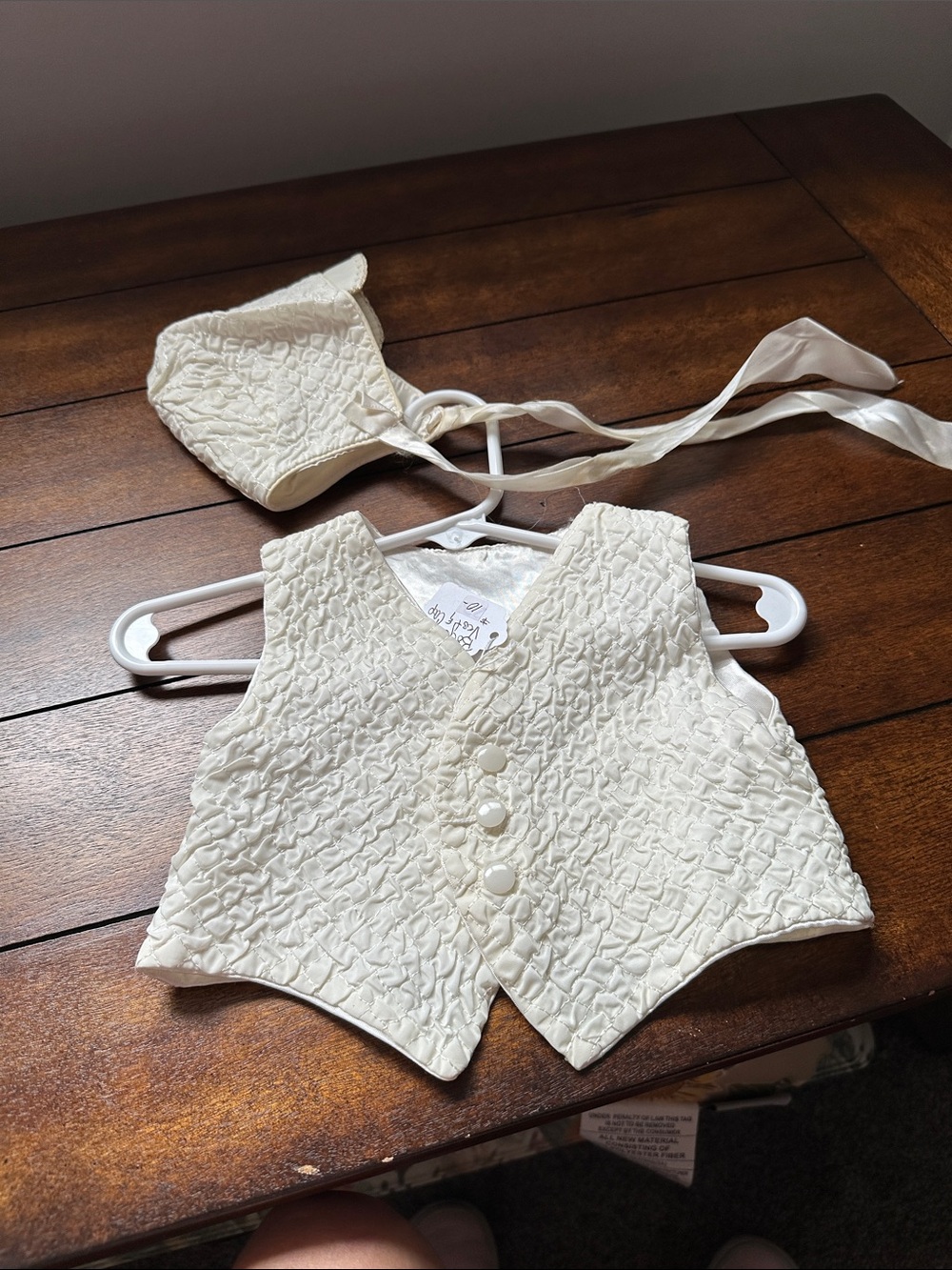 Classic Ivory Textured Baby Vest and Bonnet Set